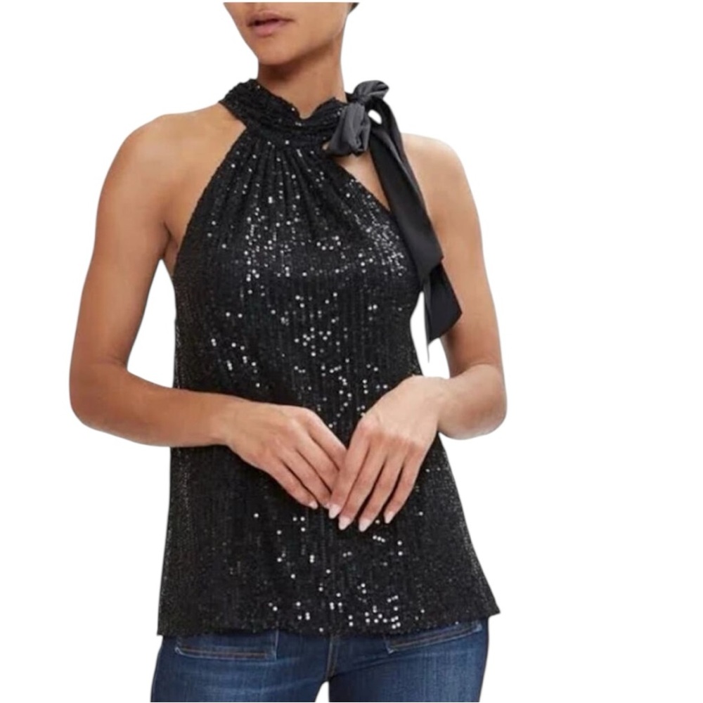 NWT Ramy Brook Paula Sequined Tie Neck Halter Top Blouse